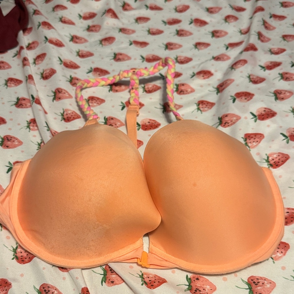 Victoria's Secret Peach Padded Bra with Multicolor Braided Straps